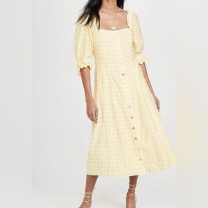Capulet  Plaid romantic flounce Sleeve midi Dress Yellow haddie women S